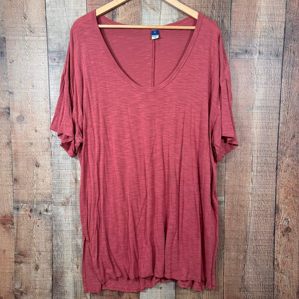 Old Navy Luxe Womens XL Tall Dusty Mauve Slub Knit V-Neck Short Sleeve Shirt